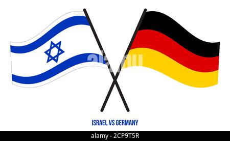 Israel und Deutschland Flaggen gekreuzt und winken Flat Style. Offizieller Anteil. Richtige Farben. Stock Vektor