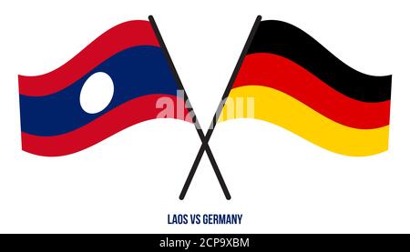 Laos und Deutschland Flaggen gekreuzt und winken Flat Style. Offizieller Anteil. Richtige Farben. Stock Vektor