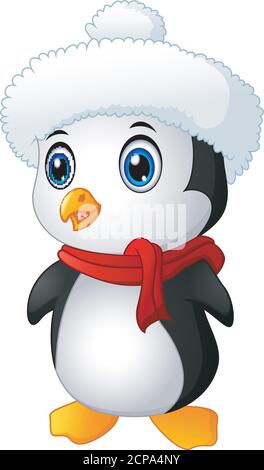 Illustration von Weihnachtspinguin mit weihnachtsmann Hut und Schal Stock Vektor