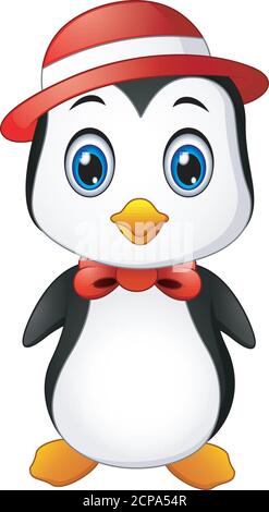 Vektor-Illustration von Weihnachten Pinguin in einer Kappe und ein Fliege Stock Vektor