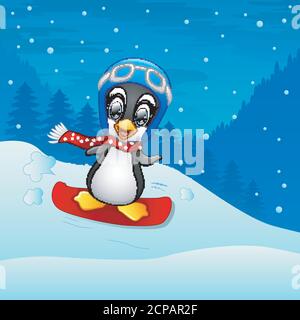 Snowboard Pinguin Cartoon Stock Vektor