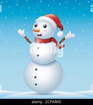Frohe weihnachten Schneemann und Schneefall Stock Vektor
