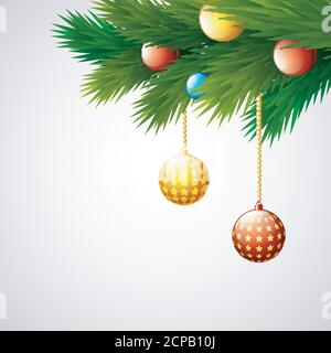 Weihnachtsdekoration mit Kugeln und Tannenzweigen Stock Vektor