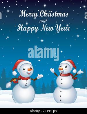 Weihnachten Hintergrund mit zwei Schneemann Stock Vektor