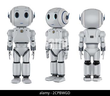 3d-Rendering-Set von niedlichen künstlichen Intelligenz Roboter mit Cartoon Zeichen Stockfoto