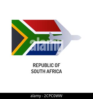 Flagge von Südafrika Farbliniensymbol. Airline-Netzwerk. Internationale Flüge. Beliebtes Touristenziel. Piktogramm für Webseite, mobile App, Promo Stockfoto