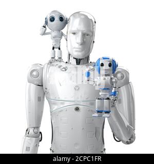 3d-Rendering-Gruppe von künstlichen Intelligenz Roboter mit Zeichentrickfigur Stockfoto