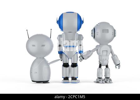 3d-Rendering-Gruppe von künstlichen Intelligenz Roboter mit Zeichentrickfigur Stockfoto