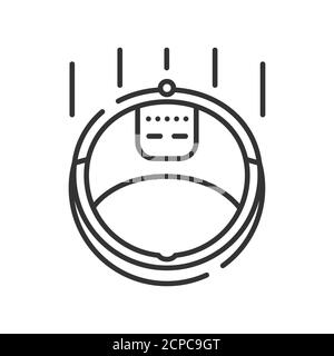 Symbol für schwarze Linie des Roboter-Staubsaugers. Hausreinigungsassistent. Innovation in der Technologie. Sign for Web page, App UI UX GUI Design Stockfoto