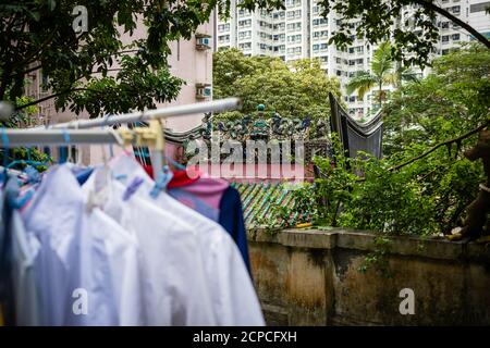 Lo Pan Tempel in Kennedy Town, West Hong Kong Insel, gewidmet Lo Pan, dem schutzpatron der chinesischen Bauarbeiter und Schreiner. Stockfoto