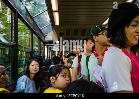 Straßenbahnfahrt vom Victoria Peak Hong Kong Stockfoto