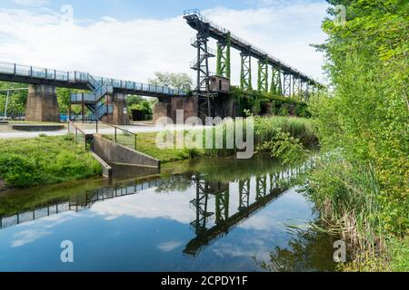 Duisburg, Nordlandschaftspark, ehemaliges Stahlwerk, Alte Emscher, Freizeitbereich Stockfoto