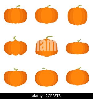 Orange Kürbisse Halloween Cartoon Gruppe auf weißem Hintergrund isoliert vektorgrafik Stock Vektor