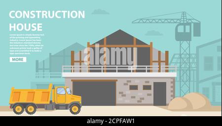 Baustelle.Wohngebäude ein Backstein-, Holz-Apartment-Haus. Stock Vektor