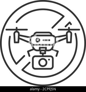 Quadcopter-Video verboten schwarze Linie Symbol. Keine Drohnenzone. Gerätekonzept für Flugzeuge. Melden Sie sich für Webseite, mobile App, Banner, soziale Medien an. Editierbar Stock Vektor