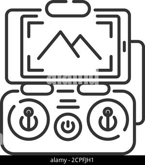 Drohnensteuerung Smartphone schwarze Linie Symbol. Mobile App Quadcopter Fernbedienung. Online-Service für autonomes Drohnen-Logistikkonzept. UI UX-Bildschirm Stock Vektor