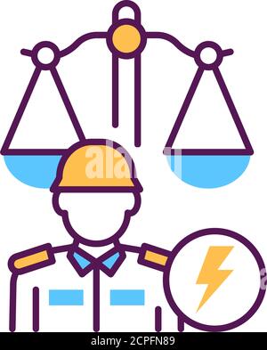 Symbol für die Linienfarbe des Militärgerichts. Justizkonzept. Offizier im einheitlichen Element. Registrieren Sie sich für Webseite, mobile App, Schaltfläche, Logo. Stock Vektor