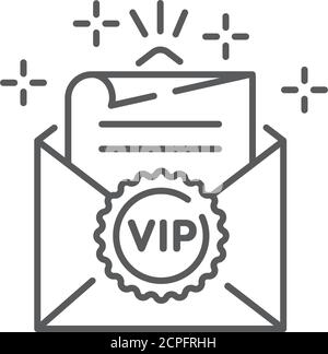 VIP-Einladungszeile, schwarzes Symbol. Umschlag mit Brief. Premium-Karte für Party. Schaltfläche für Web- oder mobile App. Stock Vektor