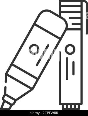 Filzstifte mit schwarzer Linie. Textmarker-Konzept. Schule, Bürobedarf. Melden Sie sich für Webseite, mobile App, Banner, soziale Medien an. Bearbeitbare Kontur. Stock Vektor