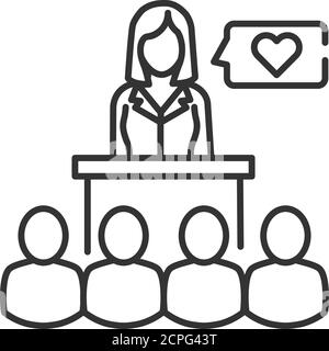 Schwarzes Liniensymbol für ehrenamtliche Koordinatoren. Non-Profit-Organisation. Volunteering Training. Melden Sie sich für Webseite, mobile App, Banner, soziale Medien an Stock Vektor