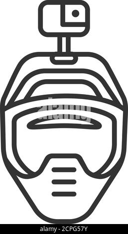 Motorradhelm mit Action-Kamera schwarze Linie Symbol. Fotografie und Videoüberwachung Konzept. Kopfschutz für Extremsportarten. Piktogramm für Stock Vektor