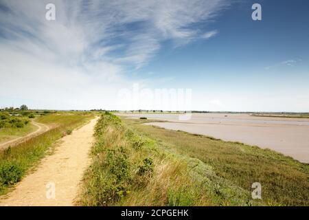 Landschaftsbild des Spaziergangs um das Heybridge Basin von maldon Bei Ebbe in essex england Stockfoto