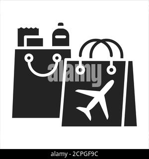 Duty Free Shopping schwarzes Glyphen-Symbol. Einzelhandelsgeschäfte. Die Waren sind von der Zahlung bestimmter lokaler befreit. Piktogramm für Webseite, mobile App, Promo. UI Stock Vektor