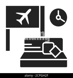 Schwarzes Glyphen-Symbol im Wartezimmer. Ein besonderes Zimmer im Flughafen, wo die Leute auf ihren Flug warten. Piktogramm für Webseite, mobile App, Promo. UI-UX-GUI Stock Vektor