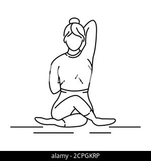 Gomukhasana Kuhkopf Pose schwarze Linie Symbol. Dehnt die Knöchel, Hüften und Oberschenkel, Schultern, Achselhöhlen und Trizeps und Brust. Piktogramm für Webseite Stock Vektor