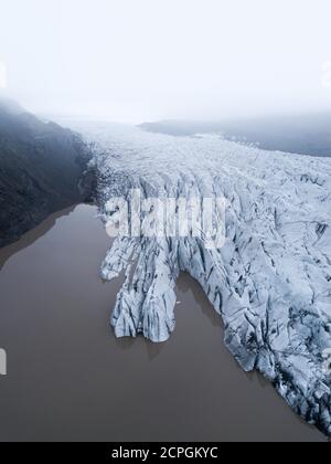 Luftaufnahme, Gletscherzunge, Vatnajökull Gletscher, Vatnajökull Nationalpark, Island, Europa Stockfoto