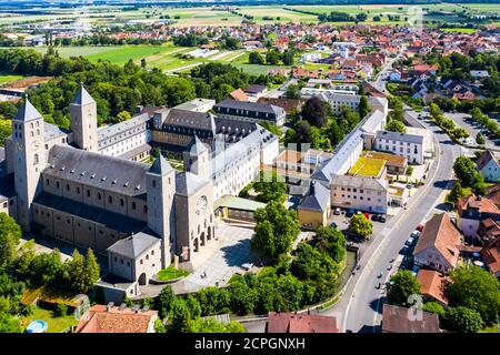 Luftaufnahme, Benediktinerabtei Münsterschwarzach in Schwarzach, Unterfranken, Bayern, Deutschland, Europa Stockfoto