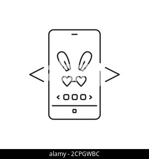 Symbol für die schwarze Linie der Anwendung „Digital Face“. Fotofilter Hasenohren im Smartphone. Piktogramm für Webseite, mobile App, Promo. UI UX GUI Design Element Stock Vektor