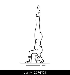 Salamba Sirsasana Symbol mit schwarzer Linie. Der Körper ist vollständig invertiert und aufrecht gehalten, getragen von den Unterarmen und der Krone des Kopfes. UI-UX-GUI Stock Vektor