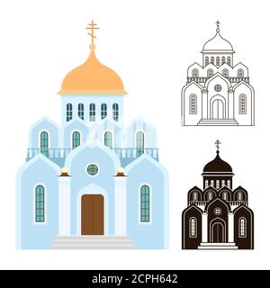 Orthodoxe Kirchen Vektor-Symbole. Religion Gebäude isoliert auf weißem Hintergrund. Illustration der orthodoxen Kirche für christian, Architektur Gebäude Religion Stock Vektor