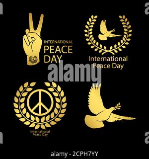 Gold Peace Day Logos und Embleme Vektor-Design auf schwarz Hintergrund Stock Vektor