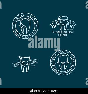Stomatologie, Zahnklinik Linie blau Vektor-Logo-Vorlagen Stock Vektor
