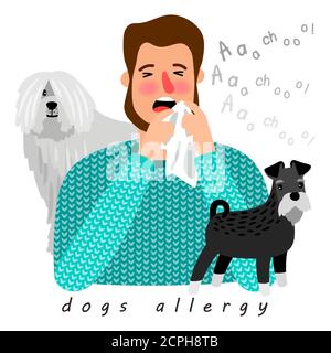 Hunde Allergie Desease Poster, Mann mit laufender Nase, Vektor-Illustration Stock Vektor