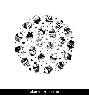 Kuchen Silhouette Banner-Design. Vektorgrafik schwarze Cupcakes. Kuchen Bäckerei, Cupcake schwarz Silhouette Stock Vektor