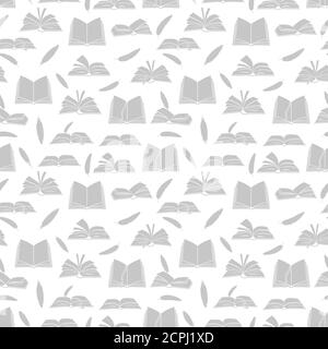 Skizzenbücher, Bücher, Tagebuch und Federn nahtlose Muster. Buch und Feder Allegorie, schreiben literarische Illustration Stock Vektor