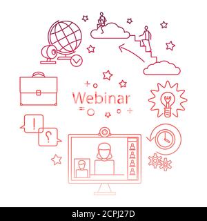 Webinar Linie Symbol Vektor, Online-Bildung Vektor-Konzept. Illustration der Webinar-Schulung, Video-Kurs-Tutorial Stock Vektor