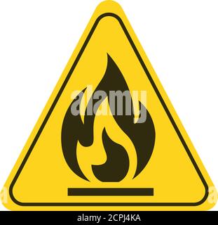Achtung: Gelbes Element der Brandgefahr. Warnschild für brennbare Materialien. Piktogramm für Webseite, mobile App, Promo. UI UX GUI Design Element. Stock Vektor
