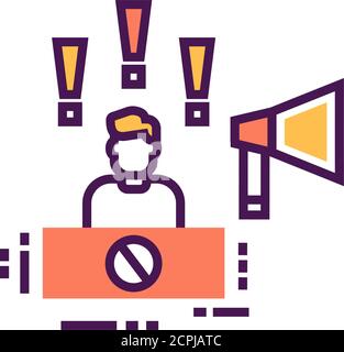 Symbol für die Farbe des Protestführers. Sprecher fördert sozialen Protest. Öffentliche Sprechweise. Manifestationen ziviler Unruhen. Piktogramm für Webseite, mobile App, Promo Stock Vektor