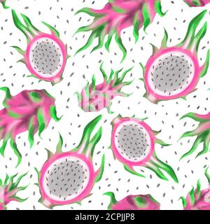 Aquarell Set von Pitahaya (Drachenfrucht) Und schneiden Sie mit Samen auf isolierten weißen Hintergrund.Hand bemalt.Mai Als Illustration für Speisen für Menü verwendet werden Stockfoto