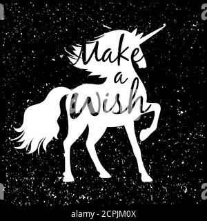 Unicorn Silhouette auf dunklen Stern Hintergrund, machen Sie einen Wunsch Vektor-Poster Stock Vektor
