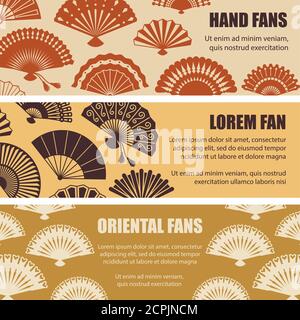 Hand orientalischen Fans Silhouetten Vektor Banner Vorlage. Illustration von Fan orientalischen Silhouette, Muster Hintergrund Stock Vektor