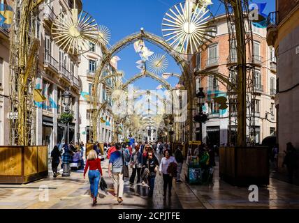 Fußgängerzone Marques de Larios in der Altstadt, Malaga, Andalusien, Spanien Stockfoto