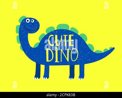 Cartoon niedlich Dino flachen Stil auf gelb isoliert. Vektor Dinosaurier und Dino Tier Illustration Stock Vektor