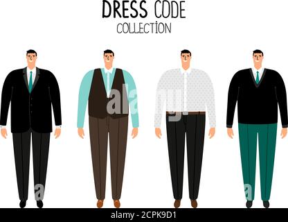 Männer formelle Kleid Code Vektor Illustration. Business Männer Symbole isoliert auf weißem Hintergrund gesetzt Stock Vektor