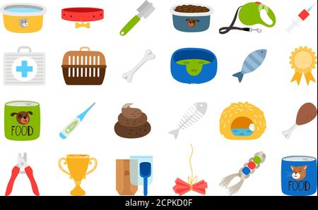Pets bezogene Symbole auf weißem Hintergrund gesetzt, Vektor-Illustration Stock Vektor