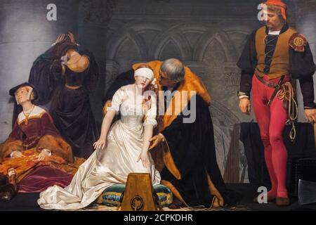 Gemälde mit dem Titel 'die Hinrichtung von Lady Jane Gray' von Paul Delaroche vom 1833 Stockfoto